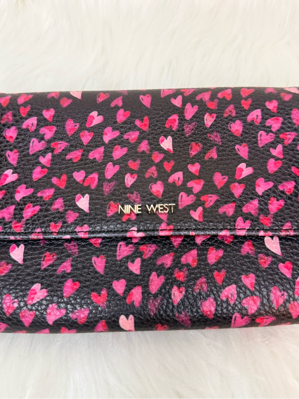 Nine West Black Clutch with Pink Heart Print